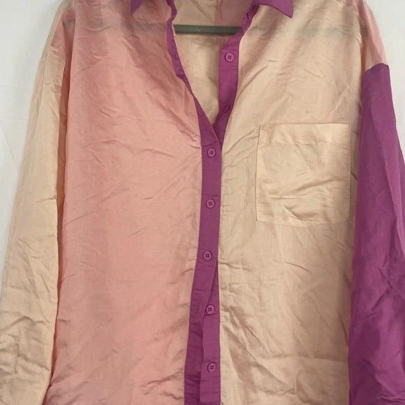 Vestique Pink And Beige Color block Button Down Shirt Size M - Picture 2 of 9